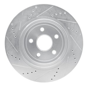 Dodge Durango Brake Rotor (1) - Rear Right - R1 Concepts - Drilled & Slotted - Silver - `12-`25